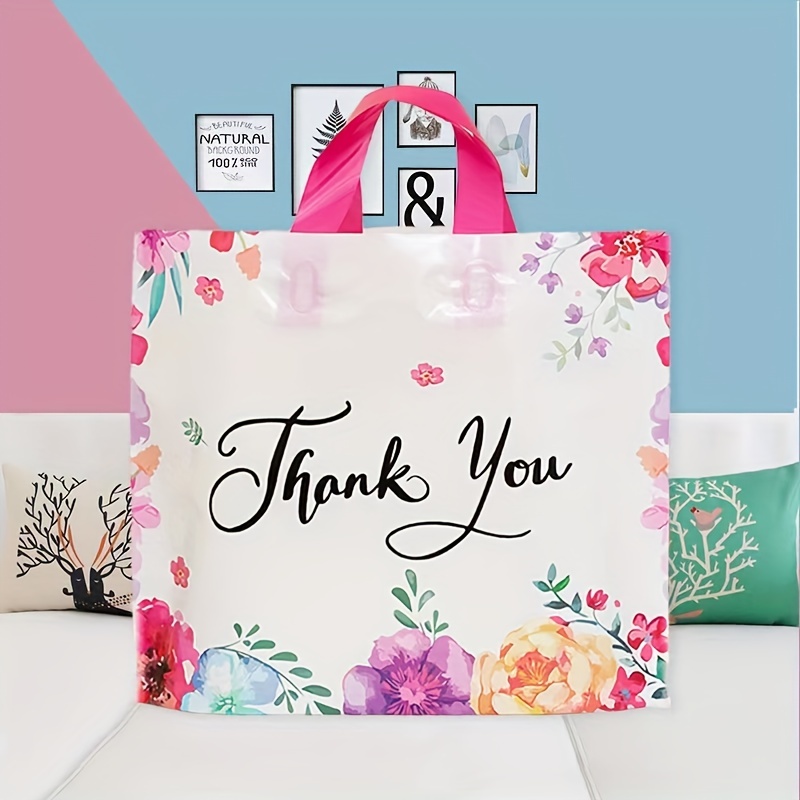 100Pcs Thank You T-shirts Plastic Shopping Bags Grocery Store Small  Business Food Bags With Handles 11.8x19inch Printed In White Purple