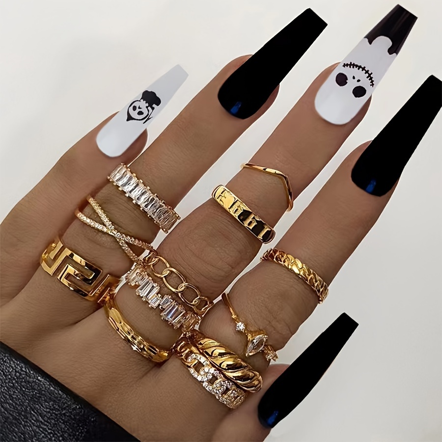 black white and gold nails tumblr