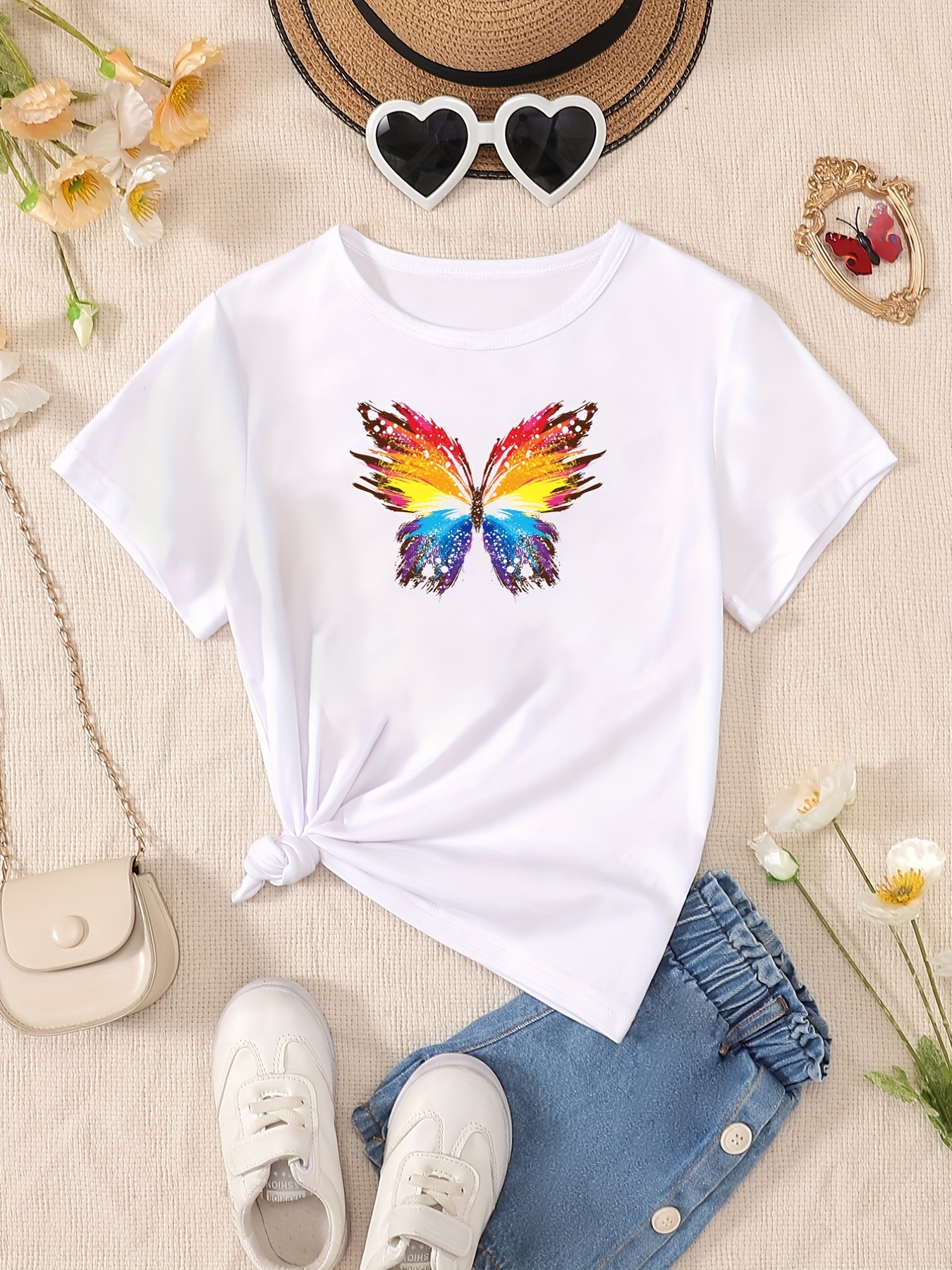 Toddler Girls Flowers Butterfly Graphic T shirts Casual - Temu