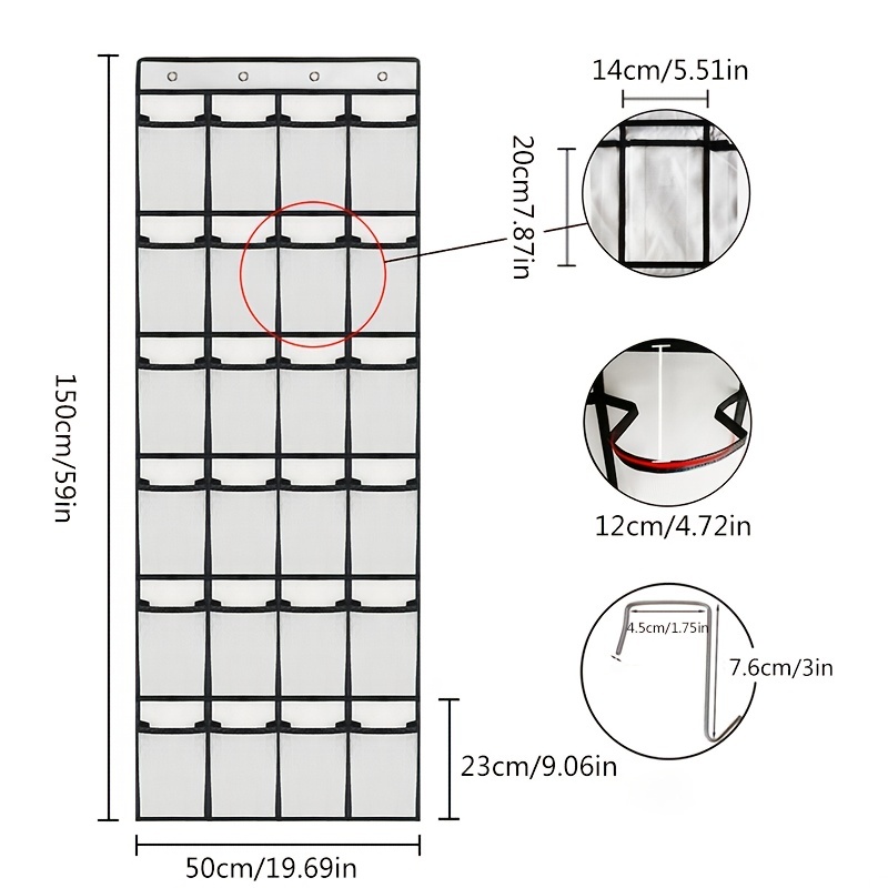 Over the Door Shoe Organizer with 24 Pockets And 4 Metal Hooks