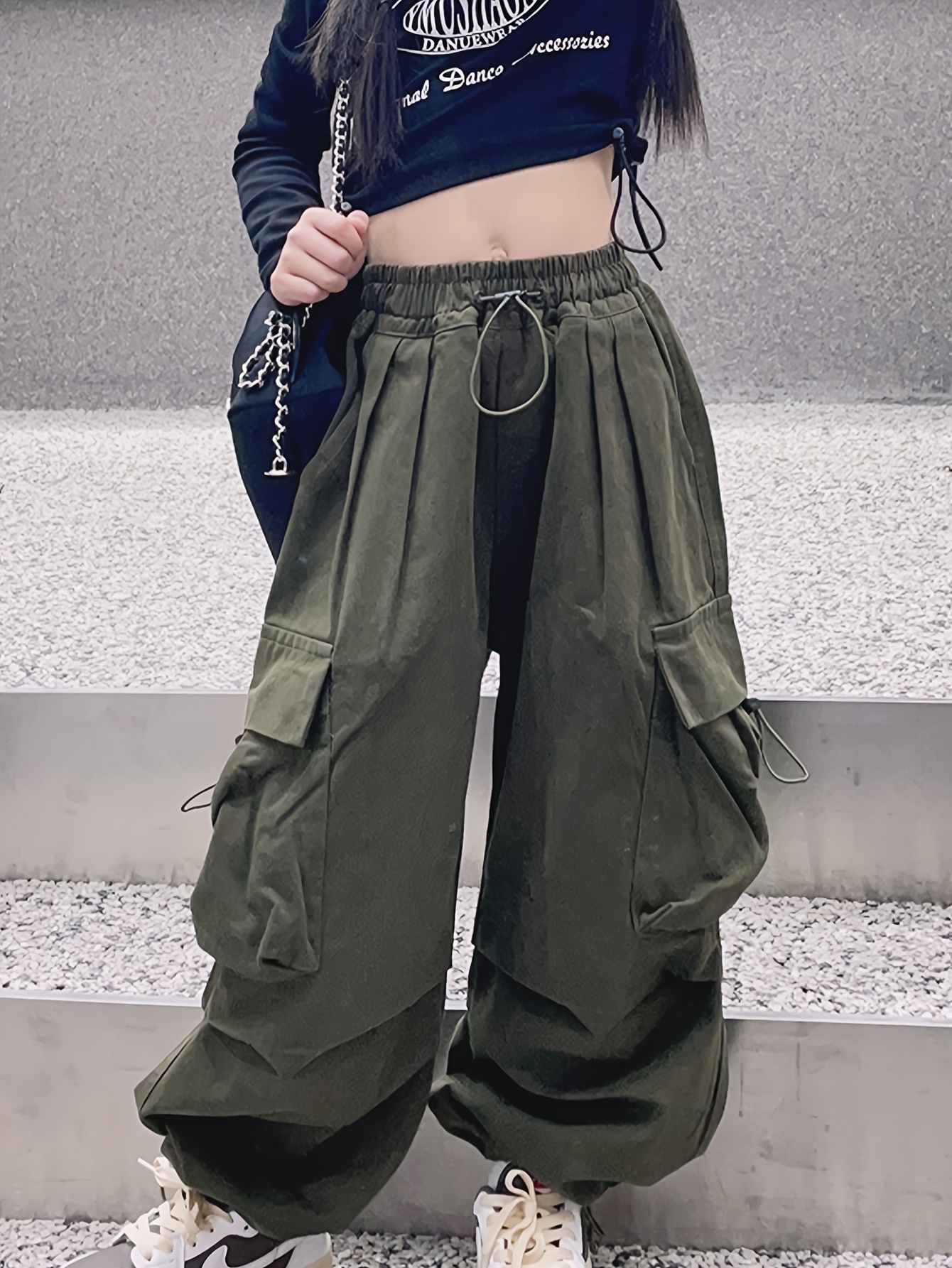 Girls Cargo Pants Autumn 2023 New Fried Street Suit Straight Wide Leg 12  Years Old 10 Girls 13 Pants 15 Youth