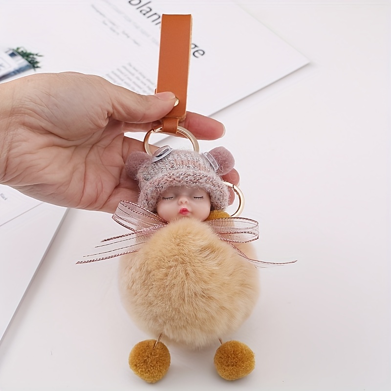 Plush Cute Fluffy Rabbit Pompoms Chain Backpack Women Cartoon
