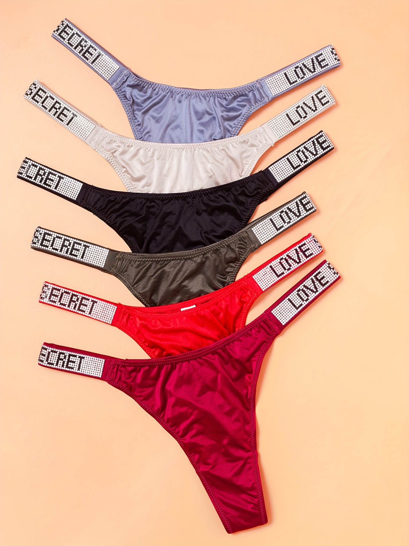 6pcs Letter Rhinestone Thongs, Sexy Low Waist Stretchy Panties, Women's  Lingerie & Underwear