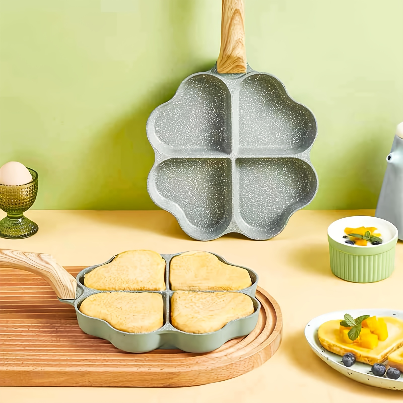 Fry Pan For Egg, Non Stick Ham Pancake Maker, Egg Burger Pan With Wooden  Handle, 4 Holes, For Induction Cooker Gas Stove