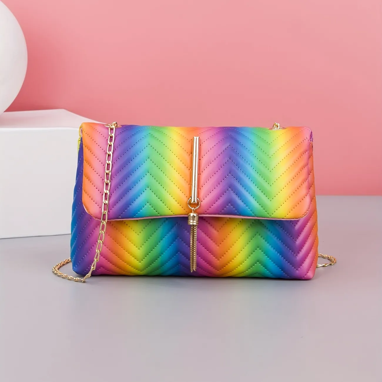 Niche Rainbow Color Square Bag, Flap Shoulder Bag With Tassel Decor, Trendy  Crossbody Bag - Temu South Korea