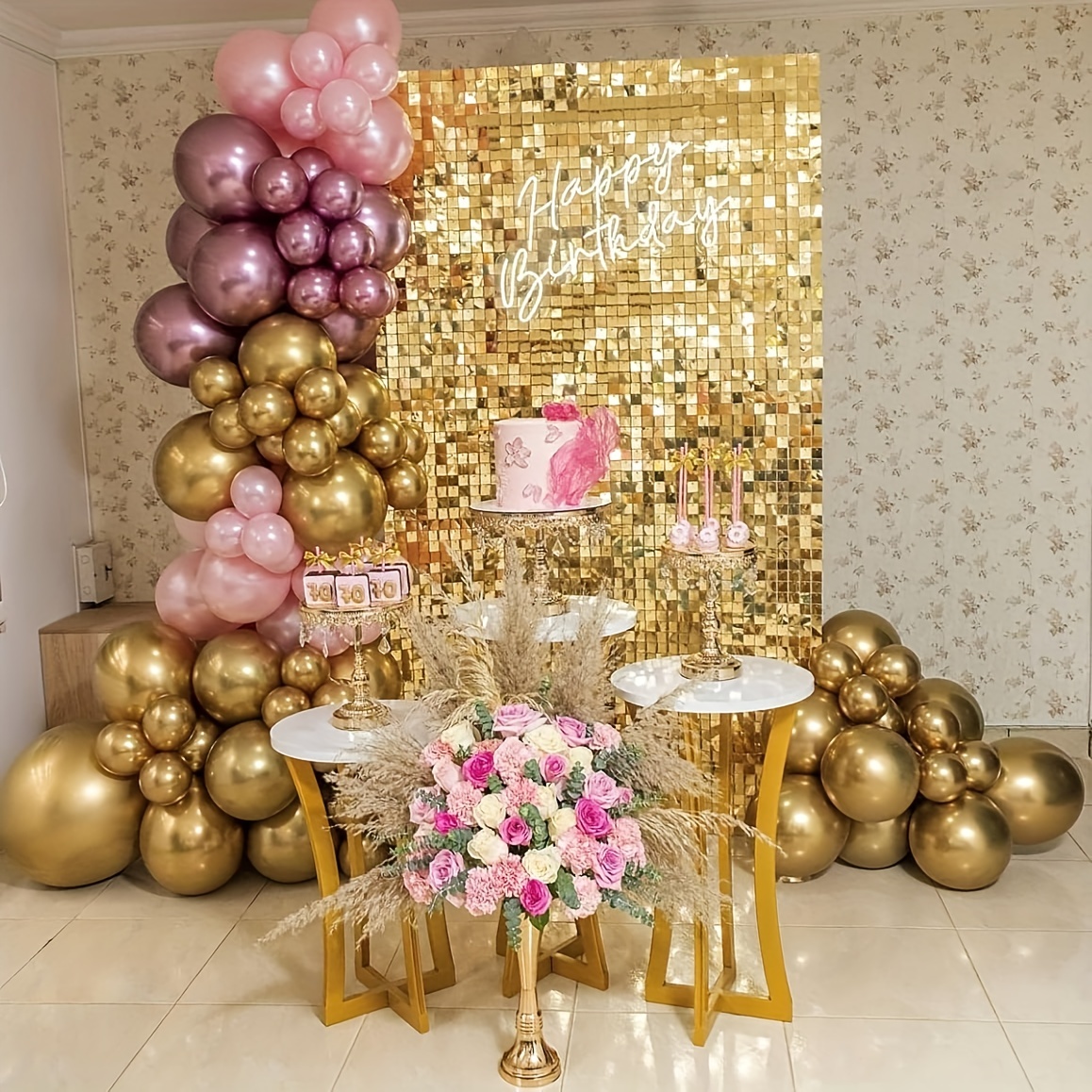 18pcs, Decorations Panel, Light Golden Shimmer Wall Backdrop, Wedding,  Birthday, Anniversary, Engagement And Bridal Shower Party Decor, Glitter  Bling