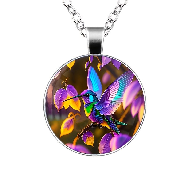 1pc creative colorful fantasy bird series round pendant necklace christmas thanksgiving birthday gifts for girls 111 1 silvery 10