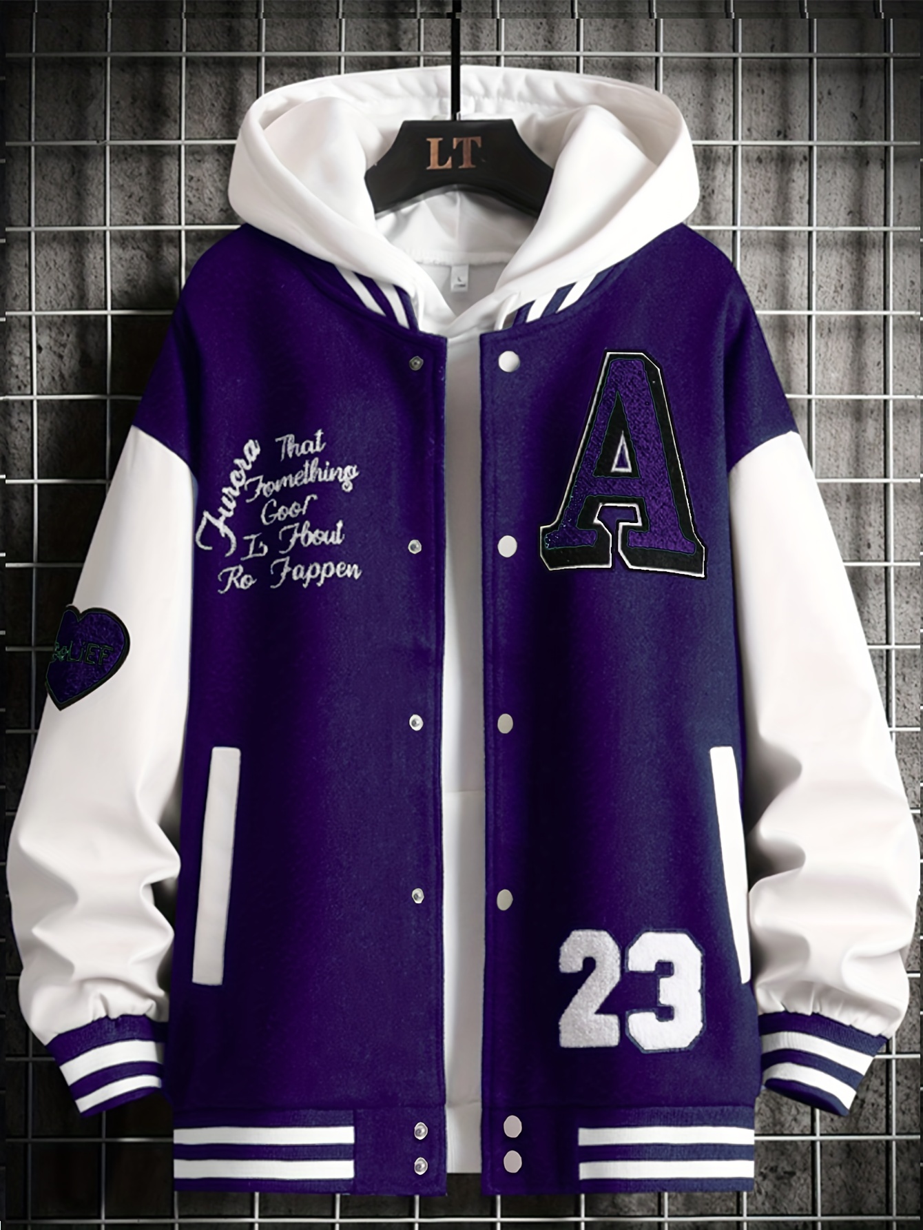 Unisex Embroidered Varsity Bomber Jacket Outerwear Sports Baseball Jacket, XL / Purple