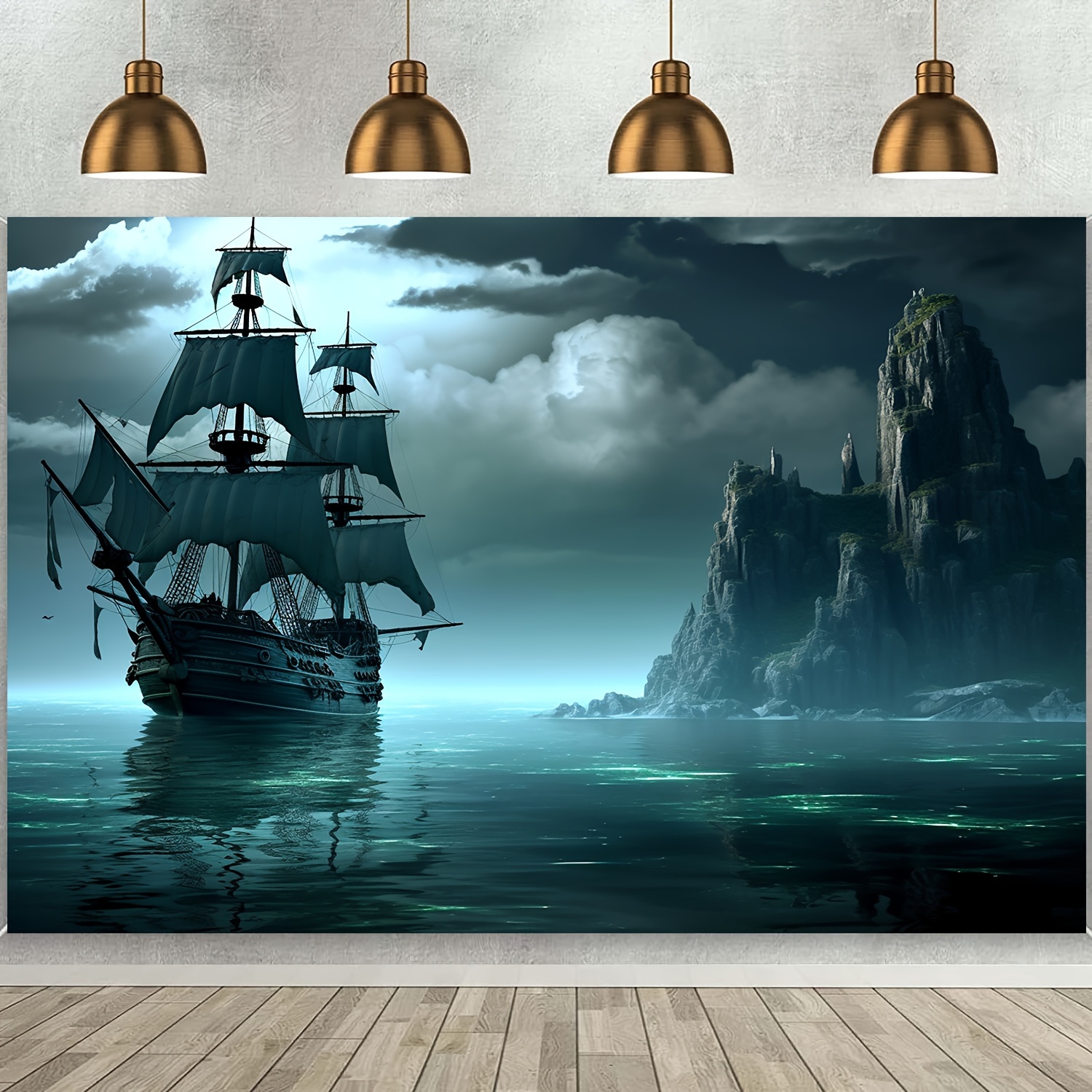 1pc Fabric Ocean Pirate Ship Backdrop Gothic Castle Corsair Boat * Night  Photography Background Pirate Party Decorations Adults Birthday Party Ph