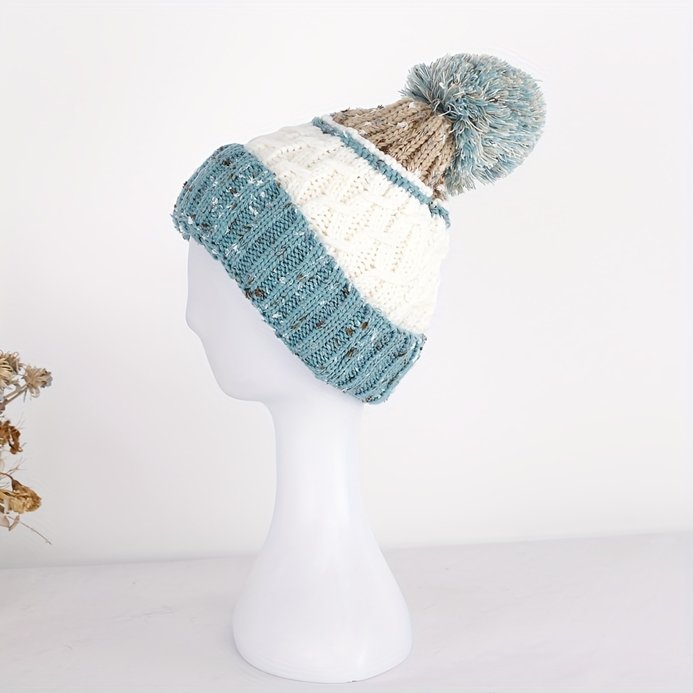 Striped Plaid Knitted Hat Plus Velvet Thickened Warm Wool Hat