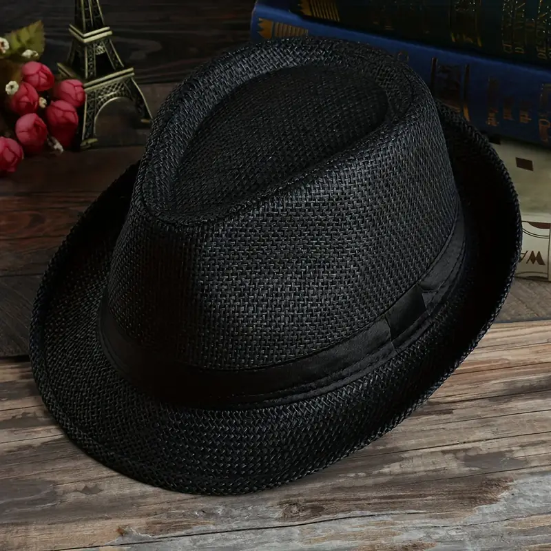 Black Vintage Summer Hat, Men's Straw Woven Sunshade Breathable Sunscreen Sun Hat, Bucket Hats Casual Hat Men