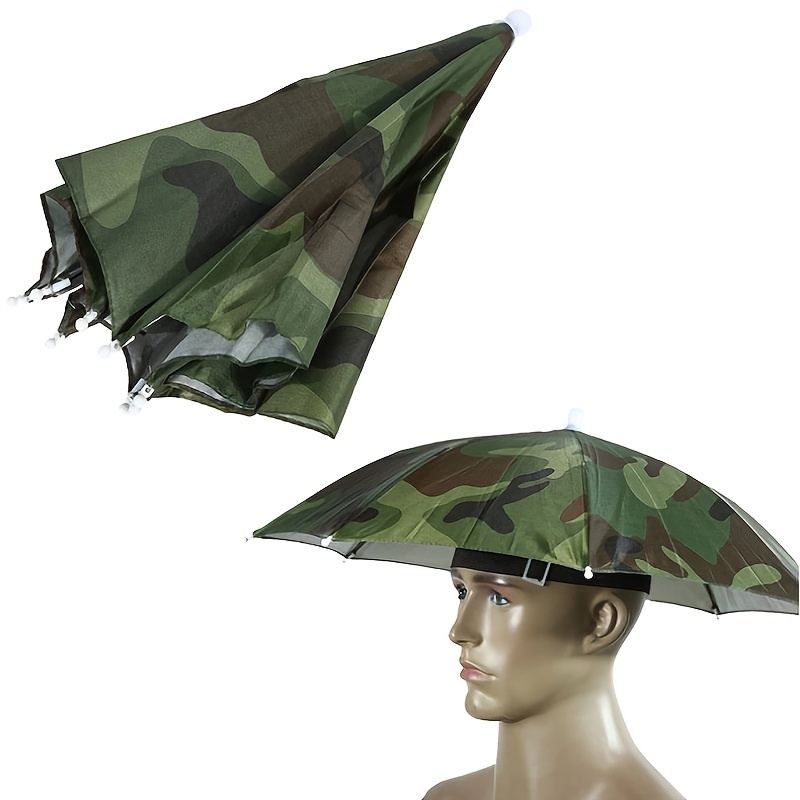 Kemine 30.3 '' Sombrilla doble capa plegable manos libres Headwear  protección UV al aire libre para playa pesca golf senderismo caza viento  lluvia