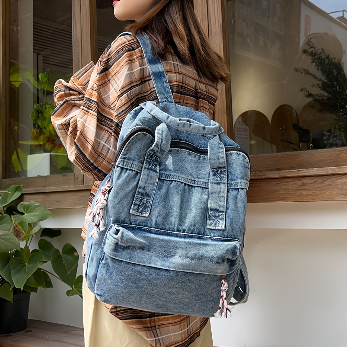 Vintage Geometric Convertible Backpack, Anti-theft Preppy School Bag,  Women's Casual Daypack & Purse - Temu