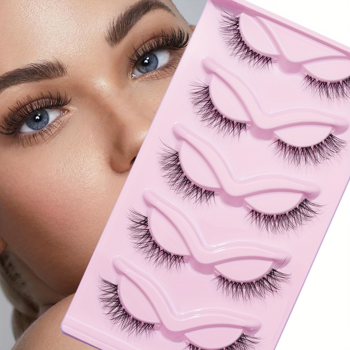 

5pairs/set Natural Crossed Thick False Eyelashes With Lengthened Outer Corner Design, Fish Tail, Clear Band, Natural Wispy False Eyelashes