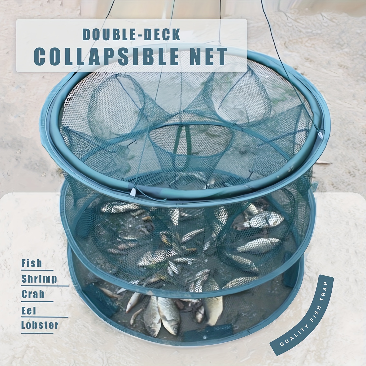 Double-deck Foldable Fishing Trap - Collapsible Fishing Net For Catching  Crab, Lobster, Crawfish, And Shrimp, Foldable Versatile Aquatic Cage With 7  H