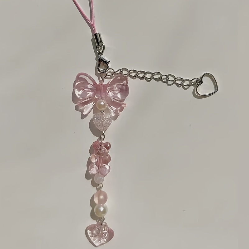 

Transparent Acrylic Pink Bear Heart Butterfly Cute Girl Cartoon Hanging Chain Anti-drop Mobile Phone Lanyard Anti-lost Pendant