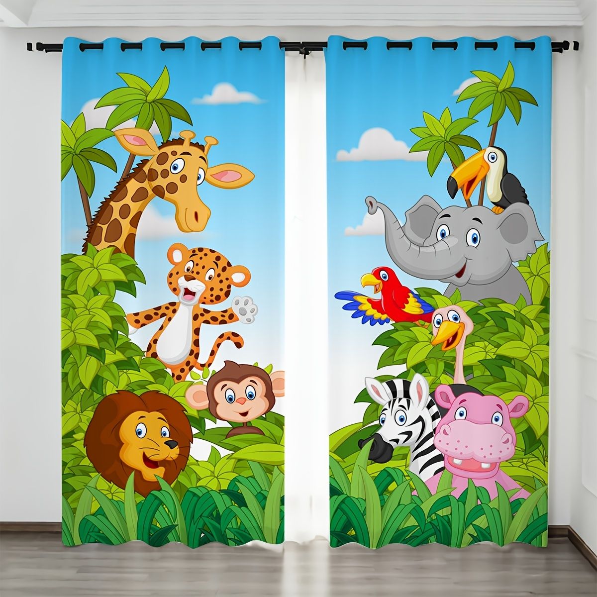 2pcs Cartoon Safari Park Kids Curtains Happy Animal In The Jungle Blackout  Window Treatments Thermal Insulated Grommet Drapes For Bedroom Living Room  Home Decor - Home & Kitchen - Temu