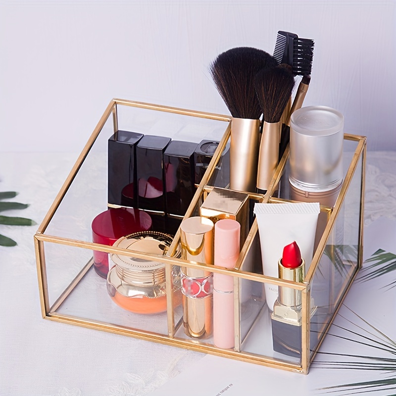 1pc Vintage Golden Makeup Organizer With 5 Compartments For Cosmetics,  Brushes, And Perfumes - Stylish Storage Rack For Lipsticks And Nail Polishes