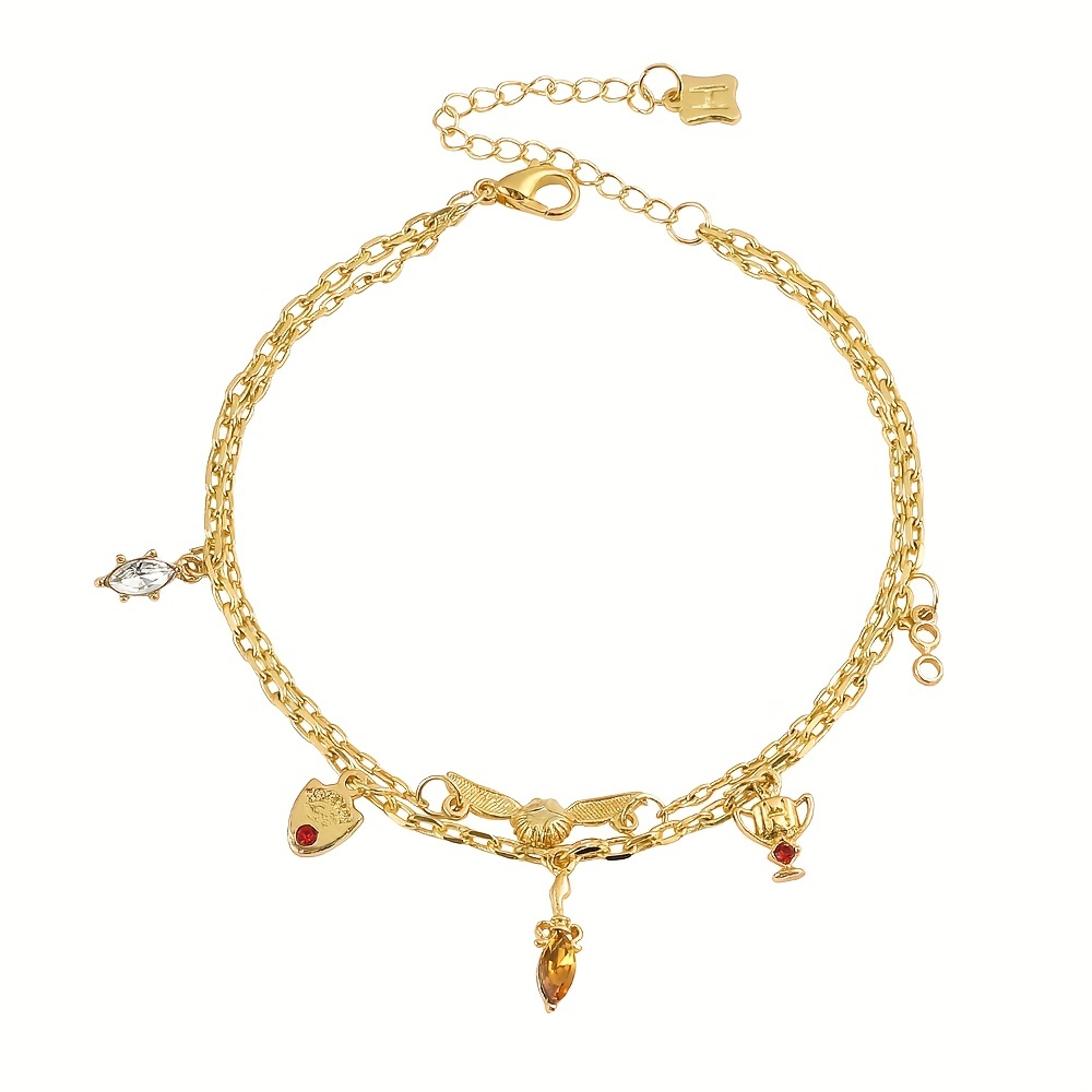 4 Stück Unisex Goldener Schnatz Anhänger Halskette & Armband für
