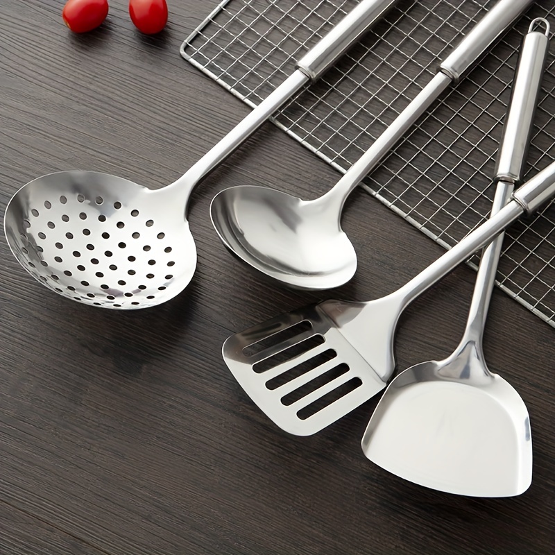 4pcs/set, Stainless Stell Utensil Set, Kitchen Utensil Set, Safety Cooking  Utensils Set, Non-Stick Cooking Utensils Set Wok Spatula And Cooking Spoon