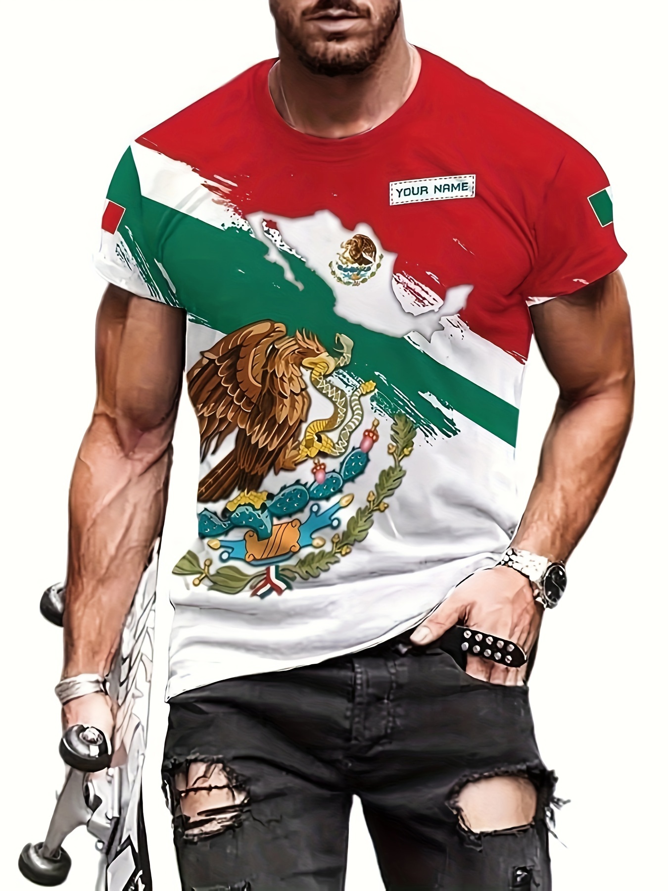 Camiseta Estampado Camuflaje Águila Serpiente México Hombre - Temu