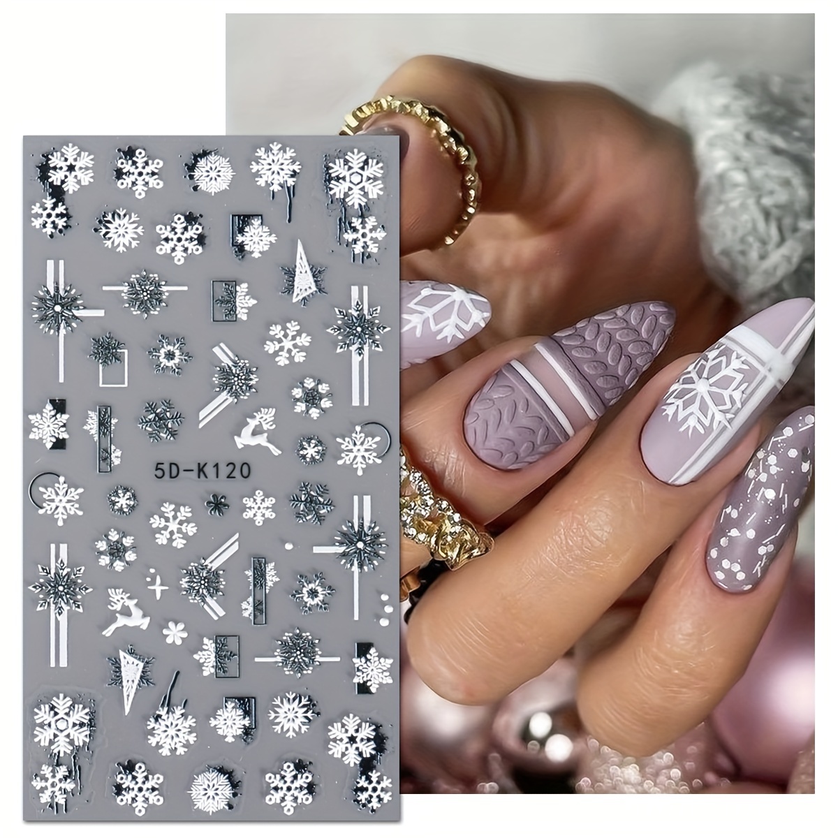 5d Embossed Christmas Nail Art Stickers,self Adhesive Snowflake Elk Head  Design Nail Art Decals For Diy Or Nail Salons,nail Art Supplies For Women  And Girls - Temu