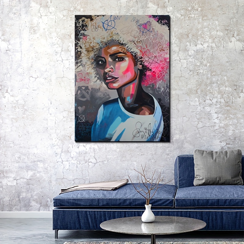 1pc  アフリカ女性キャンバス絵画、抽象ウォールアートカラフルなポートレートキャンバスプリントポスター、リビングルーム寝室ホーム装飾絵画、39.88*59.94  Cmフレームレス