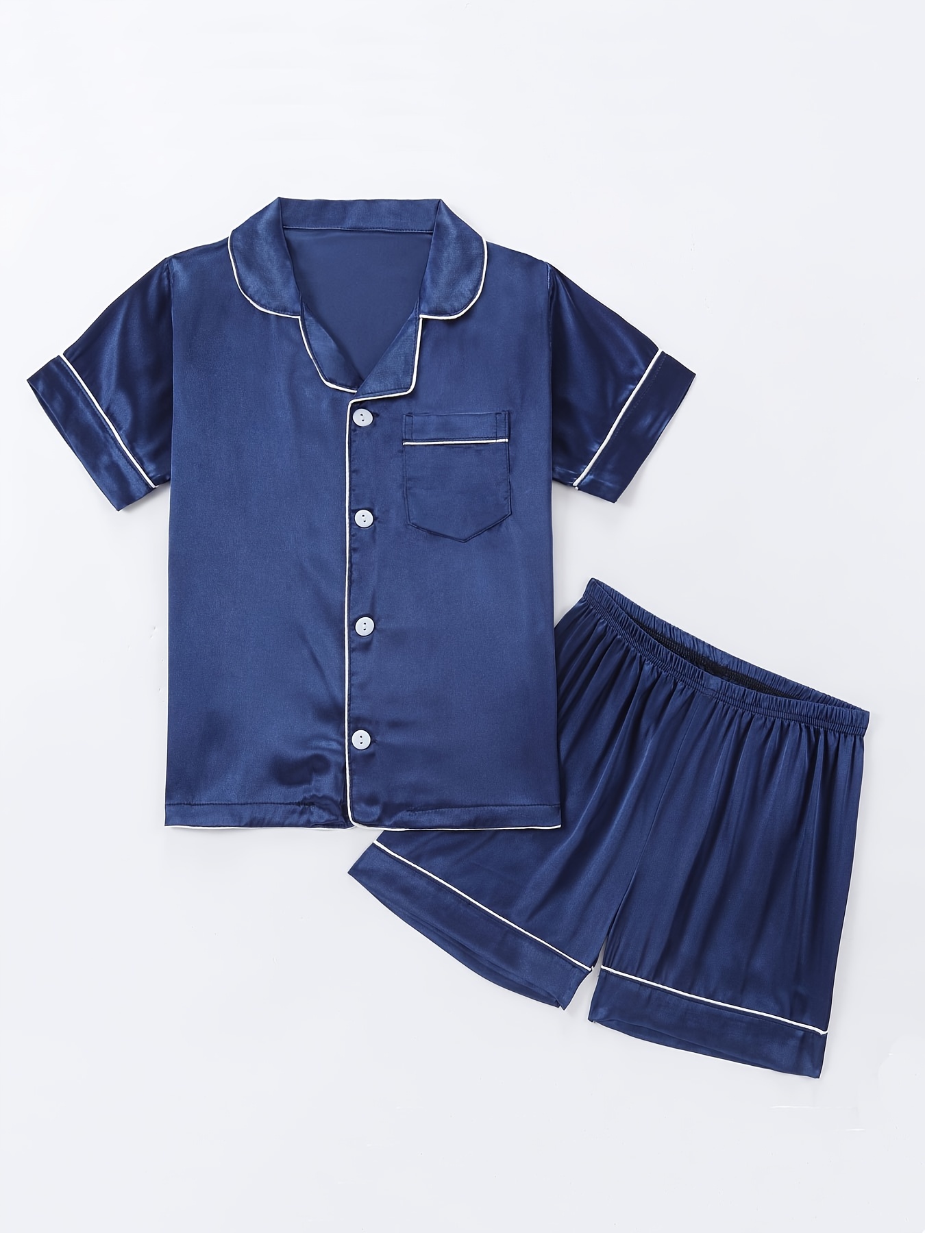 boys' solid color pajamas front short sleeves elastic Temu