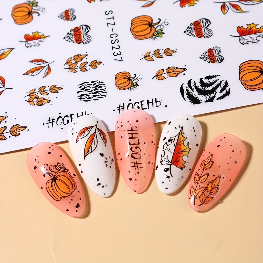 Waterproof Maple Leaf Flower Nail Art Stickers 3D Self Adhesive Decals