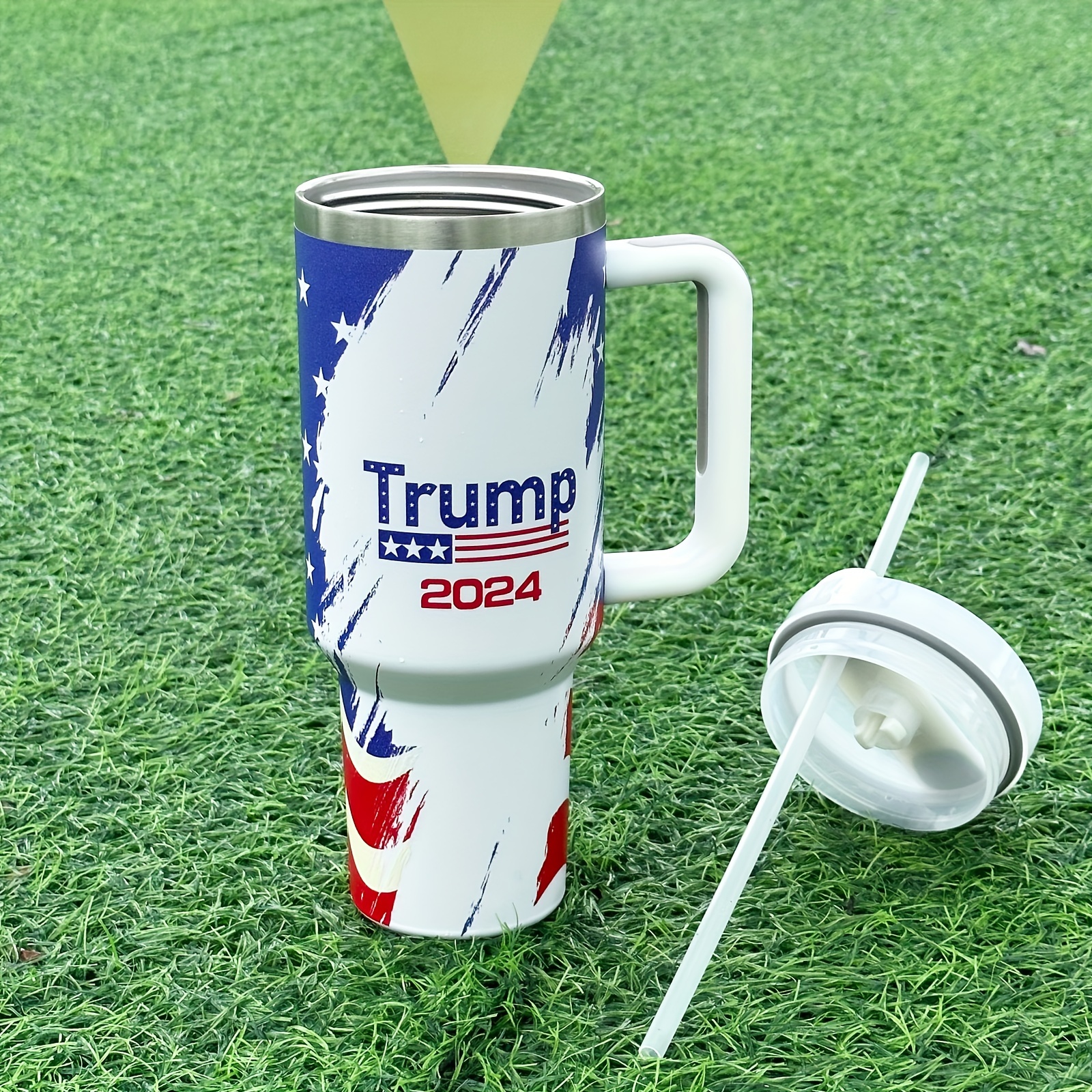 1pc, US Flag Tumbler With Lid And Straw, 40oz Stainless Steel Thermal Water  Bottle With Handle, Portable Drinking Cups, For Car, Home, Office, Summer