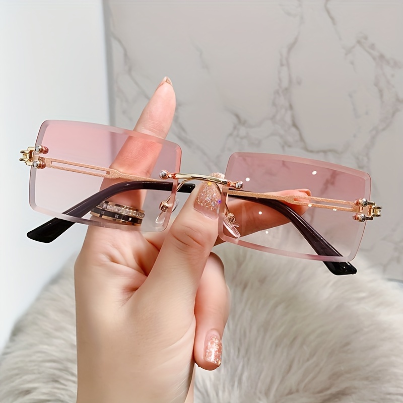 Fashion Rimless Sunglasses Small Square Frame Driving Glasses For