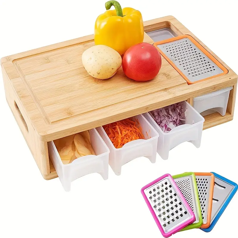 Chopping Board Bamboo Cutting Board With Containers And - Temu