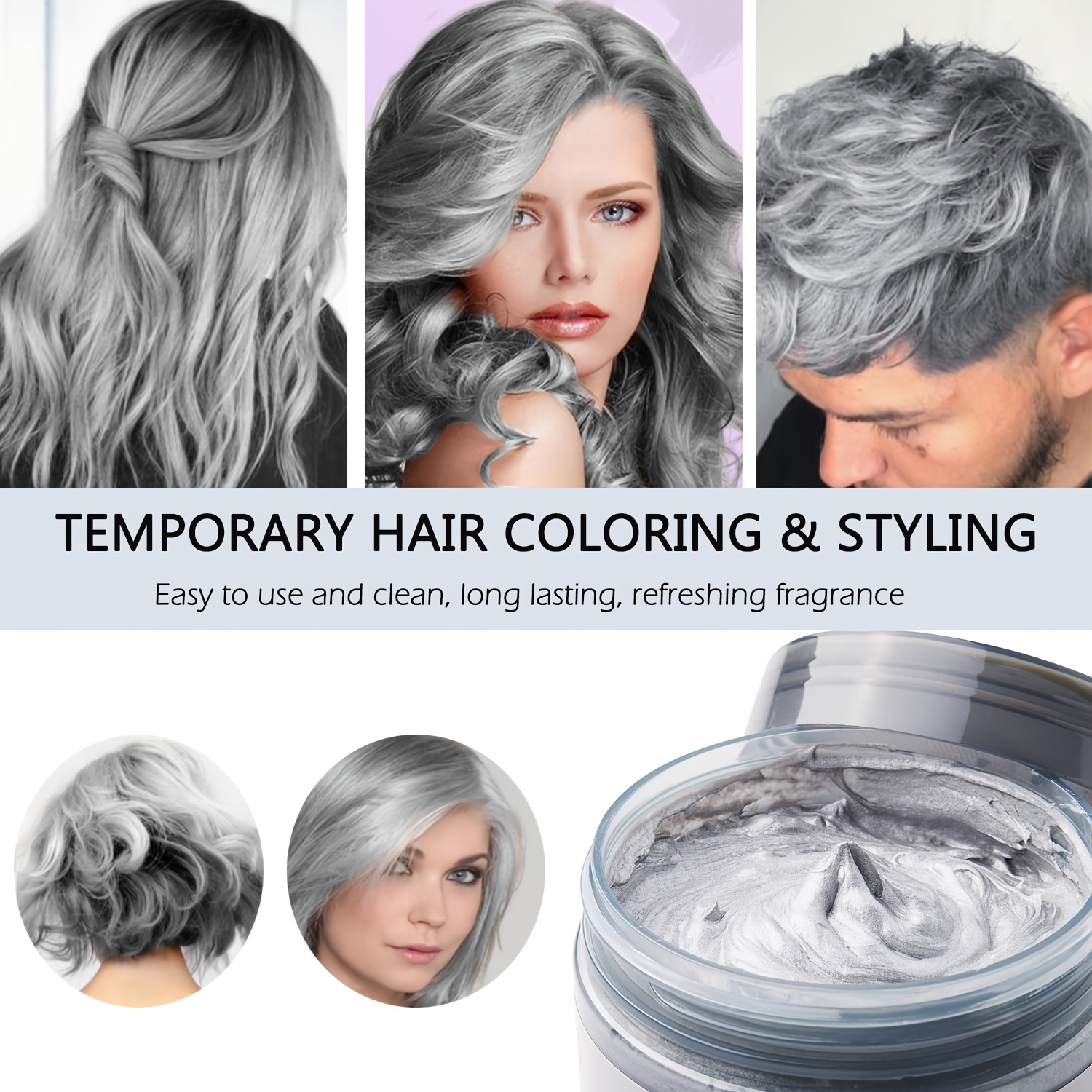 Silver Grey Hair Dye Temporary Hair Color Wax, Gray Hair Dye for Women Men  Kids, Natural Temp Wash Out Hair Color : : Beauty & Personal Care