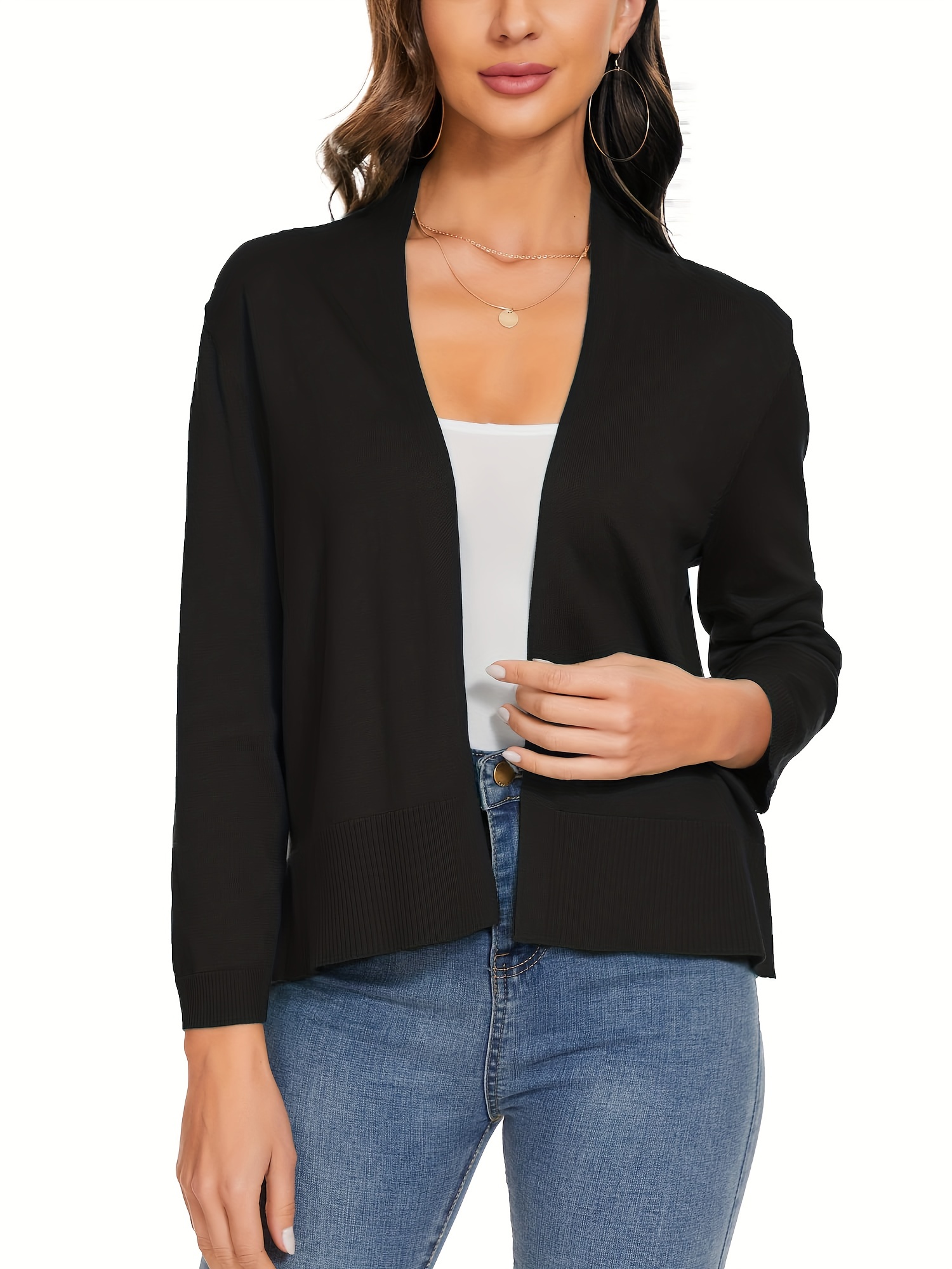 Spicy Sandia Women's Lightweight Crewneck Cardigan Sweaters Cropped Button  Down Knit Cardigans Dressy Casual(Black,S) at  Women's Clothing store