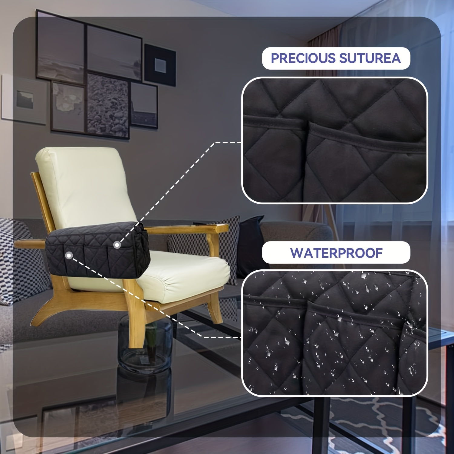 Organizador de sillón para sofá, soporte de control remoto, antideslizante,  impermeable, organizador de reposabrazos de sofá, 4 bolsillos