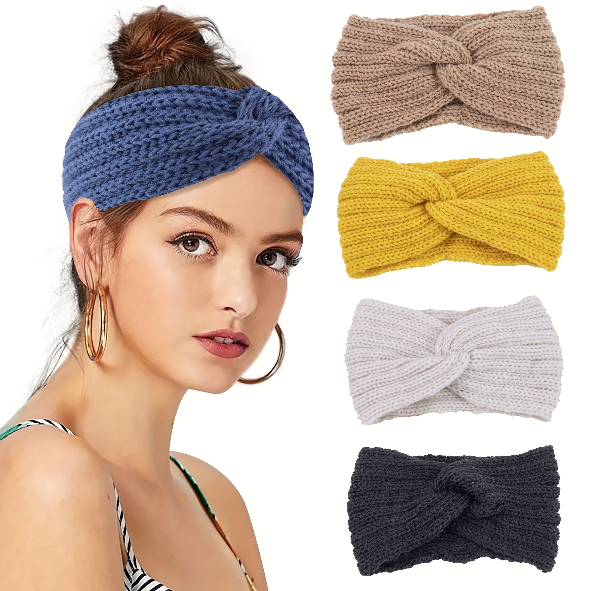 Solid Color Twisted Knit Headband Stretchy Winter Forehead - Temu