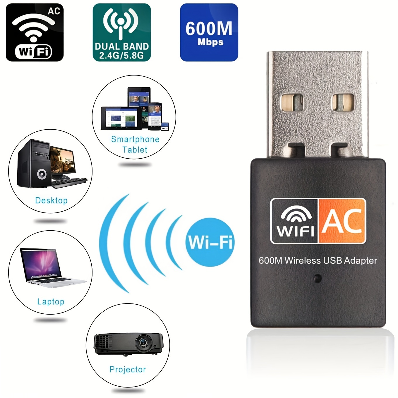 USB WiFi Bluetooth Adapter, 1300Mbps Dual Band 2.4/5Ghz Wireless Network  External Receiver, Mini WiFi Dongle for PC/Laptop/Desktop