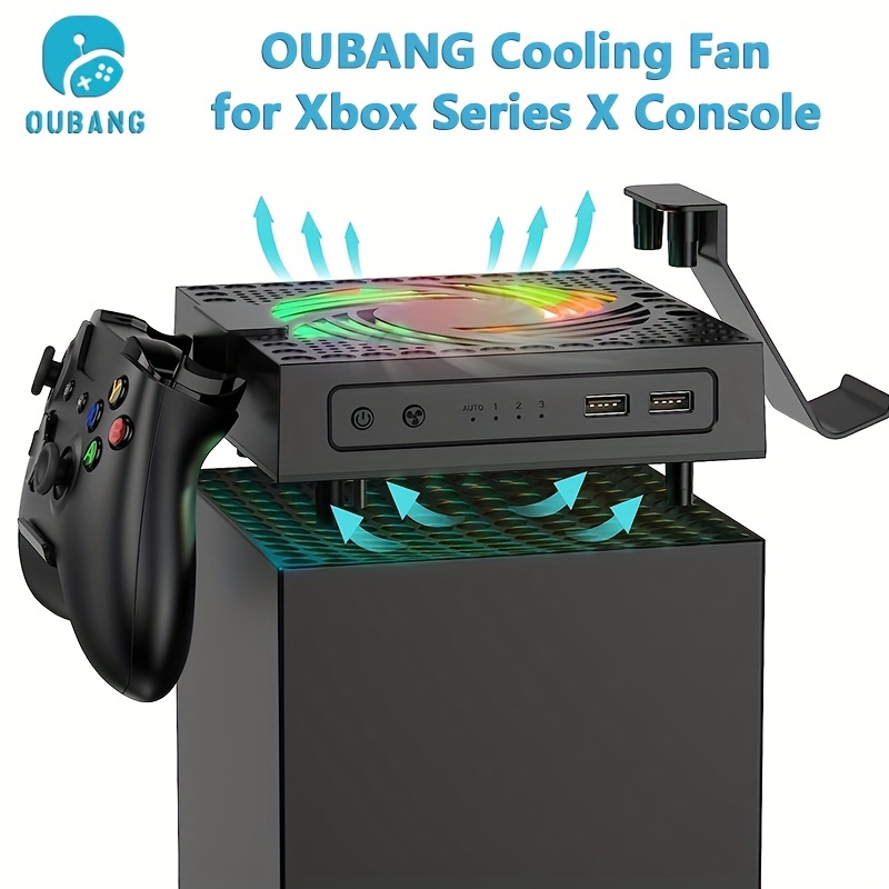 OUBANG Cooling Fan For Xbox Series X Console, Smart Sensing Fan Speed  Change With Temperature, Colorful RGB Flowing Light, Low Noise, 2 USB Ports  For Charging Data Transmission, 2 Holders For Controll