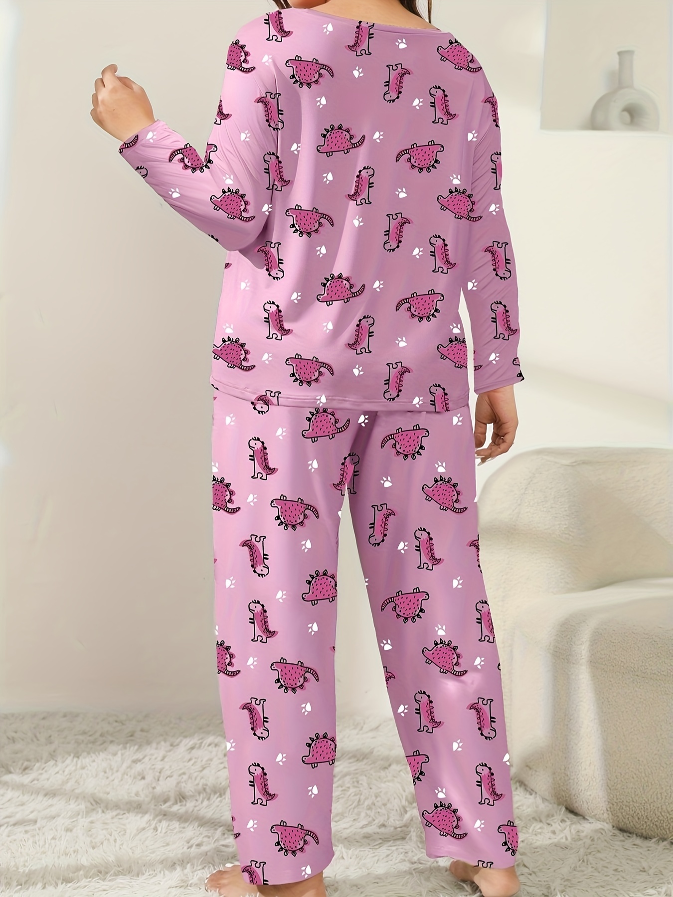 Plus Size Cute Lounge Set Women's Plus Dinosaur Dog Paw - Temu Canada