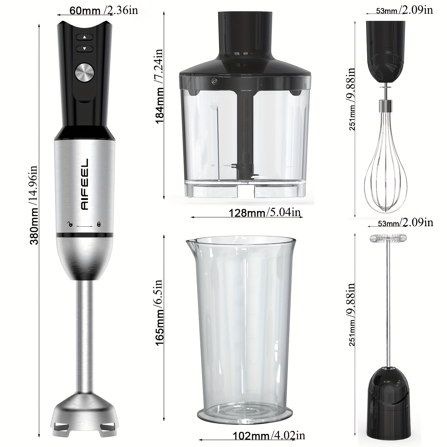 AIFEEL Immersion Hand Blender,Handheld Stick Blender with Ice  Chopper,Stainless Steel Whisk and Milk Frother for Smoothie, Baby Food,  Sauces,Puree