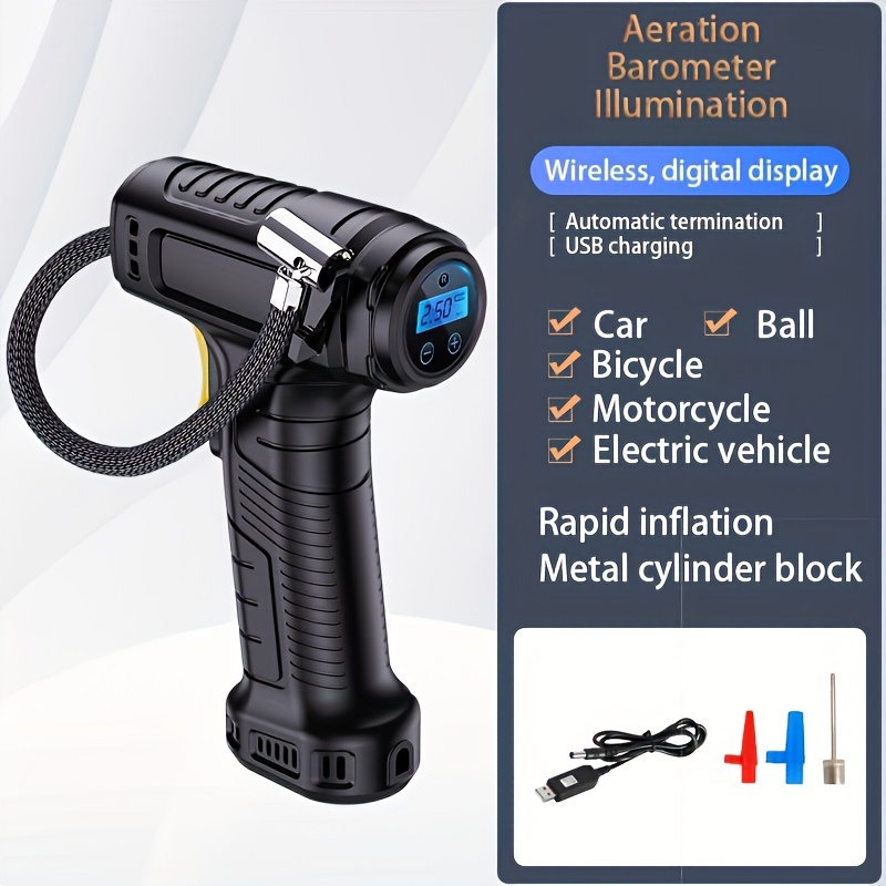 1pc 120W Car Air Inflator Pump, Wireless/Wired Electric Handheld Car Tire  Inflatable Pump Portable Air Compressor For Tires Digital Auto Tire Inflator