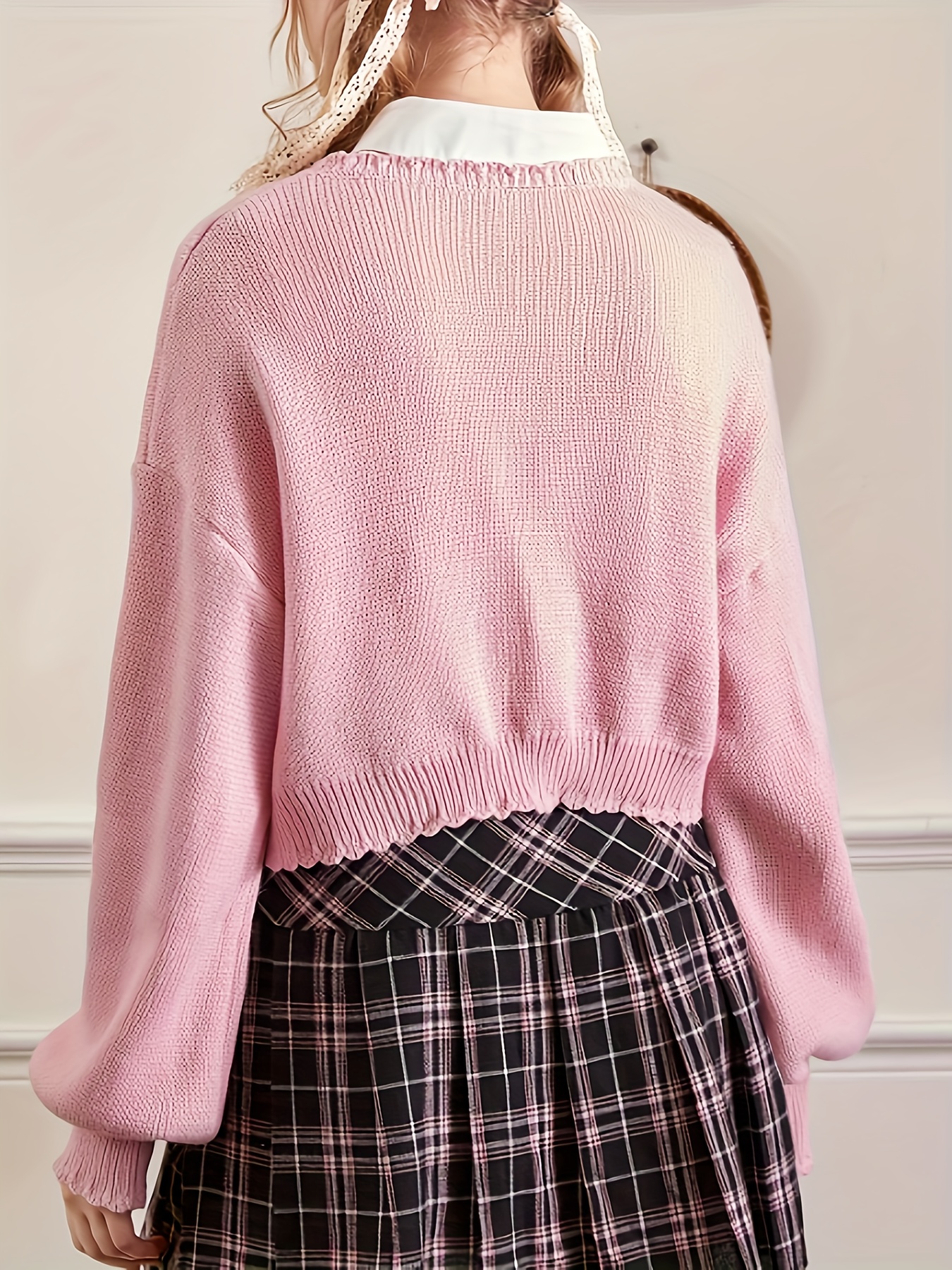 Women's Long Sleeve Cute Cardigan Sweater Y2k Top Cropped Knit Floral  Pattern V Neck Button Down Outwear