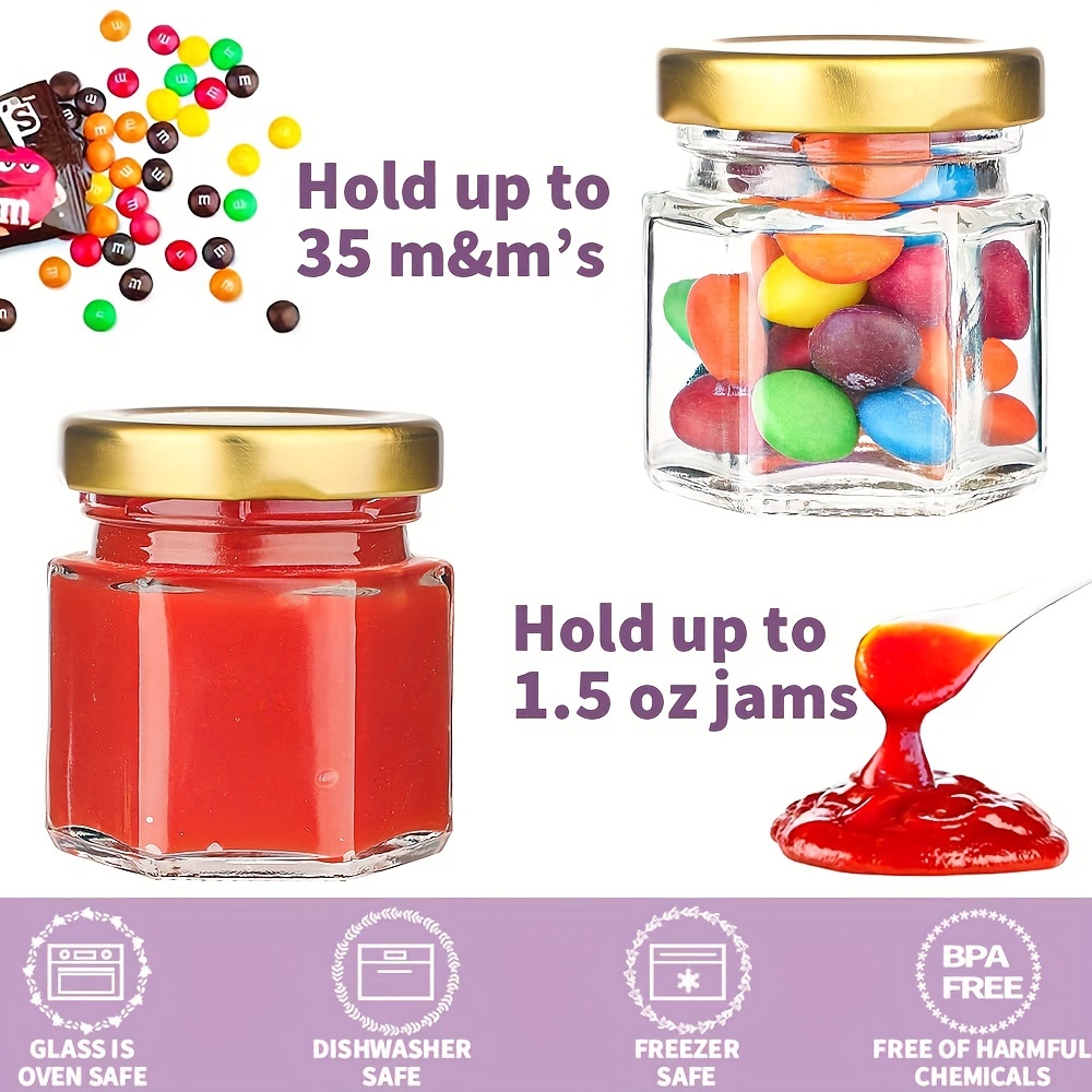 Hexagon Glass Jars 1.5oz Premium Food-grade. Mini Jars With Lids For Gifts,  Wedding Favors, Honey, Jams And More. (12, 1.5oz)