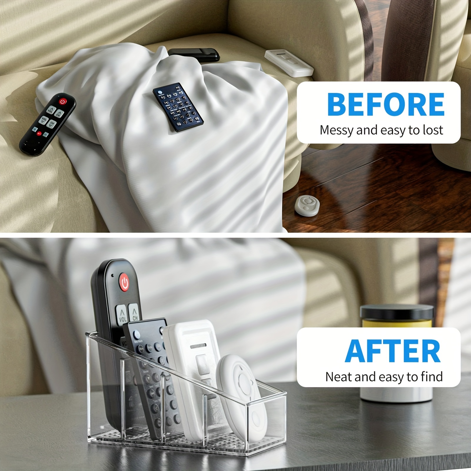 Clear Plastic Remote Control Holder with 4 Compartments for Organization