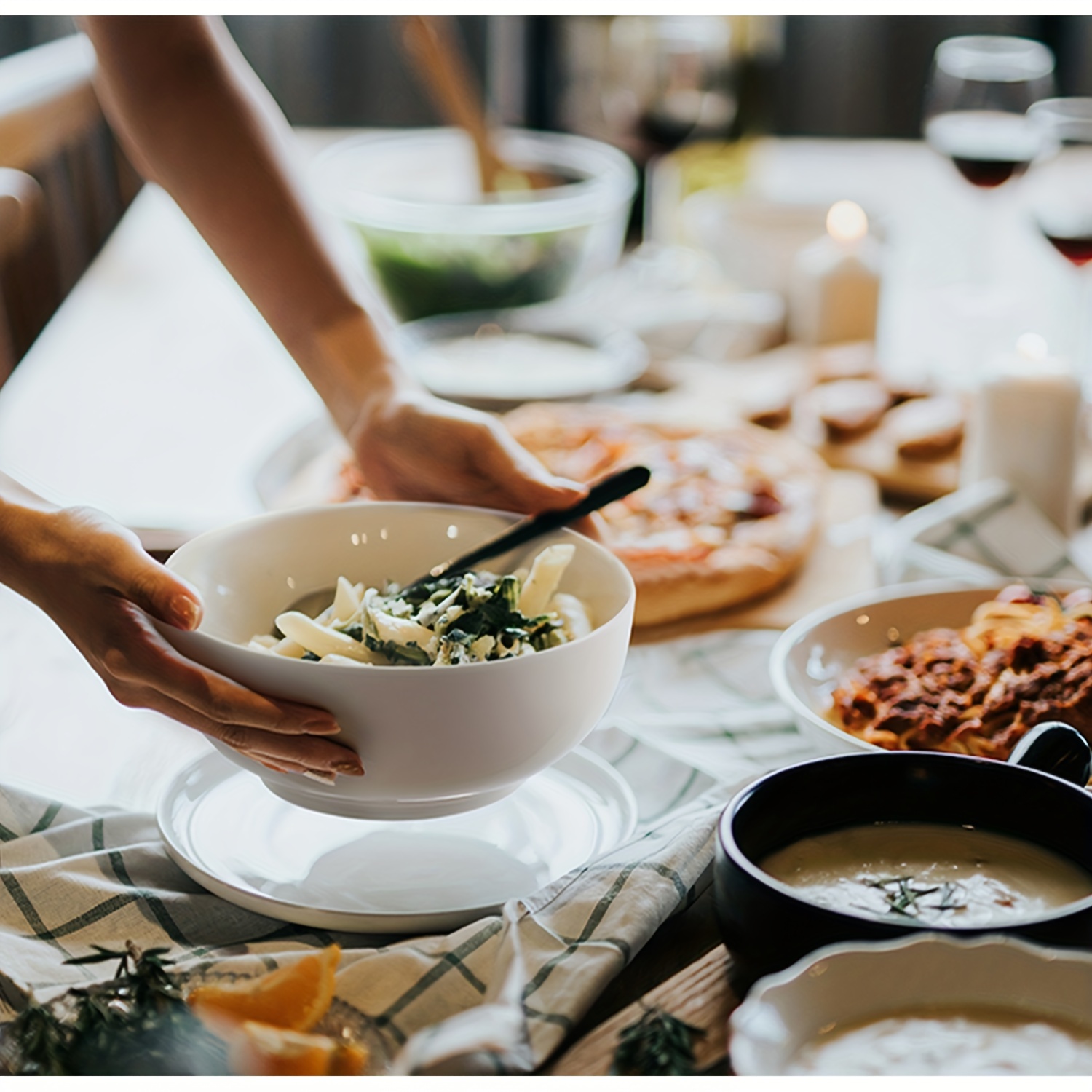 Large Serving Bowls - 60 oz Ceramic Salad Bowl - 8 Inch Serving Bowl Set -  Big Soup Bowl For Kitchen - Microwave & Dishwashers Safe - Pho Fruit Pasta  Popcorn Bowl - Set of 3 - White : : Home