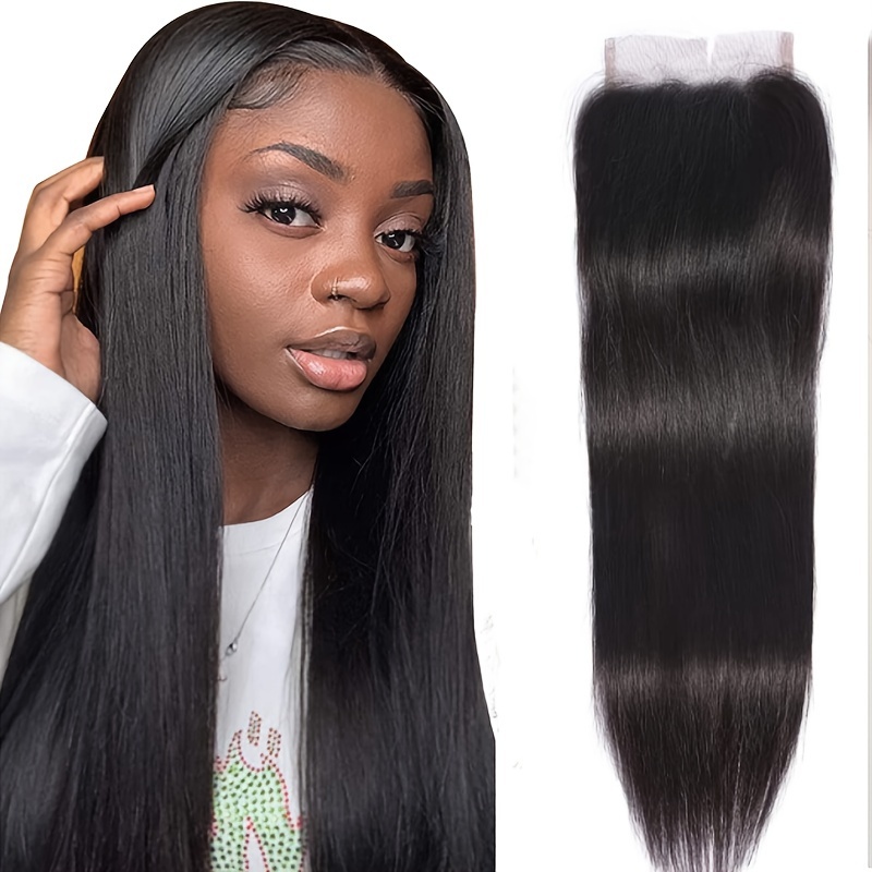 Straight Lace Closure 4x4 Free Part Closure 100% Brazilian Virgin Human  Hair Lace Closure Straight Hair Weave With Baby Hair Natural Black