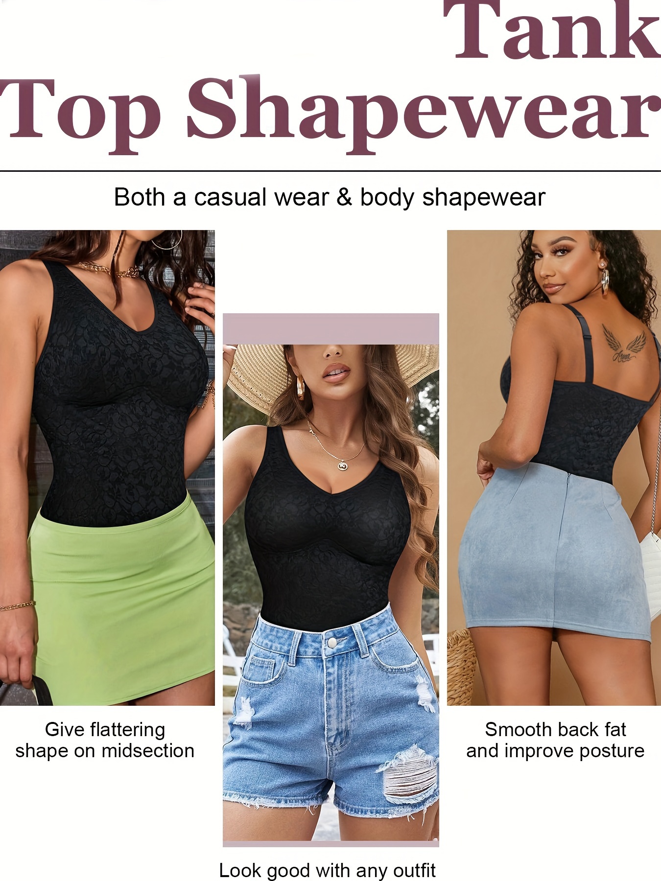Contrast Lace Shaping Cami Tops V Neck Tummy Control Slimmer