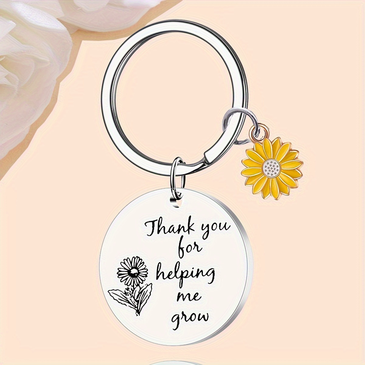 

Thank You For Helping Me Grow Sunflower Keychain Stainless Steel Cute Car Key Chain Ring For Mother Sister Birthday Thanksgiving Teacher's Day Gift