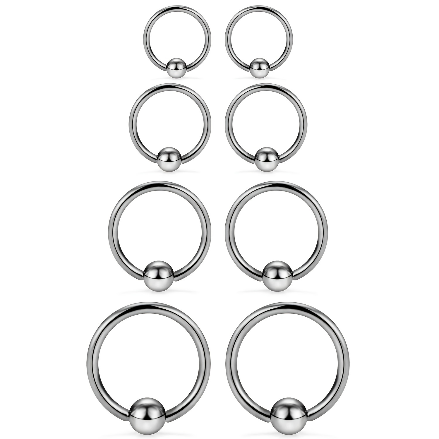 8PCS Horseshoe & Captive Bead Nose Hoop Septum Ring Set