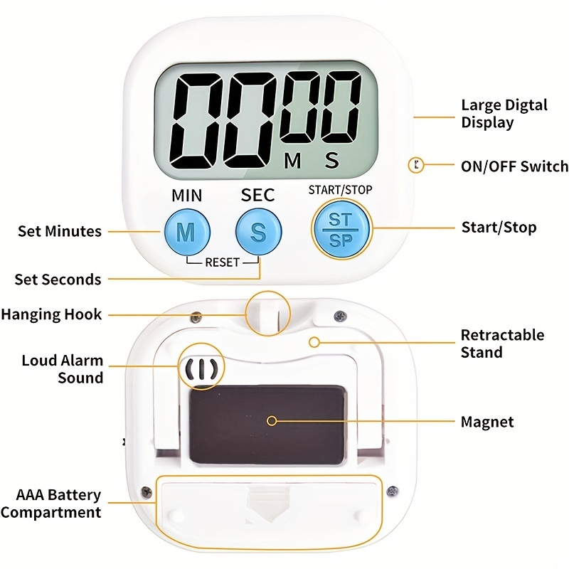 Digital Kitchen Timer and Stopwatch with Large Digits Loud Alarm